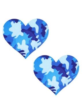 Blue Camo Heart Nipple Pasties Festival Rave Adhesive Covers